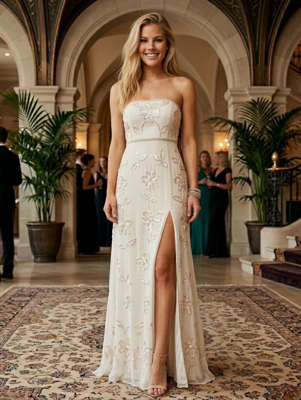 Needle & Thread Size 6 Ivory Sequin Floral Embellished Maxi Gown - Picture 2 of 11
